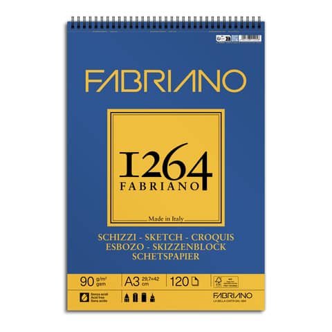 Blocco spiralato Fabriano 1264 schizzi 90 g A3 - 120 fogli - 19100639